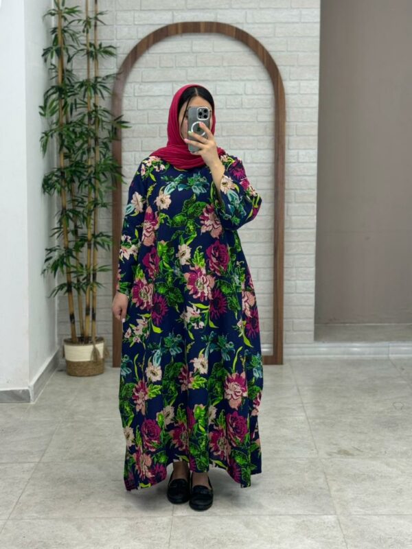 پیراهن پانچ بلوط سورمه ای گل درشت سرخابی