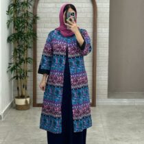 مانتو جیب در پیله بته جقه آبی صورتی