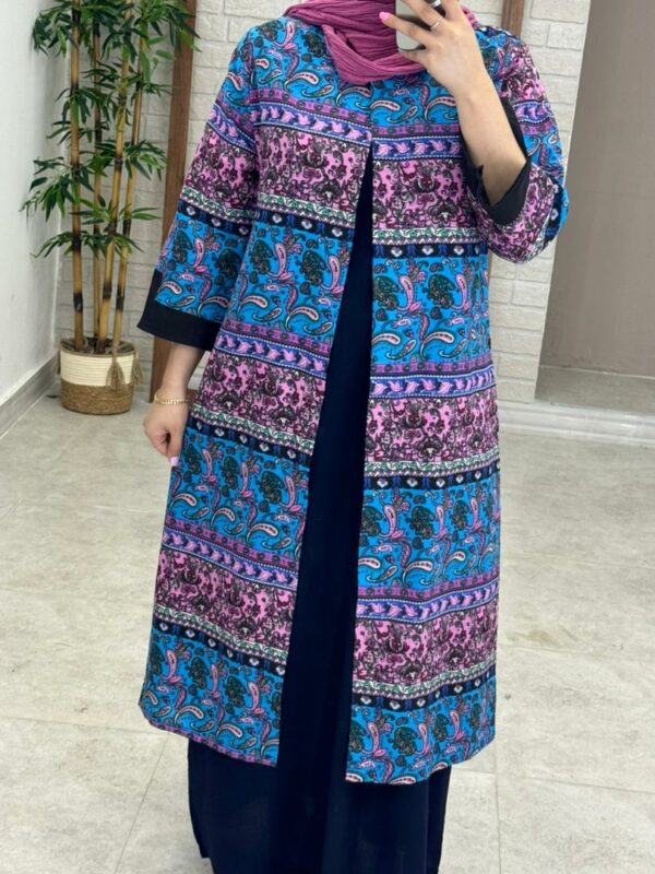 مانتو جیب در پیله بته جقه آبی صورتی