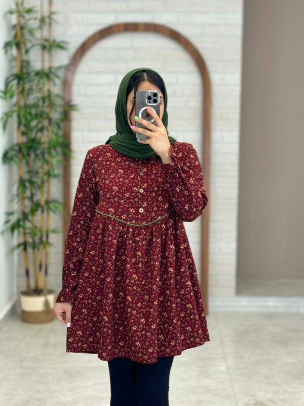 مانتو دلبر عنابی گل قرمز