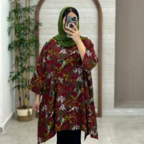 مانتو جلوبسته هنری زرشکی برگدار