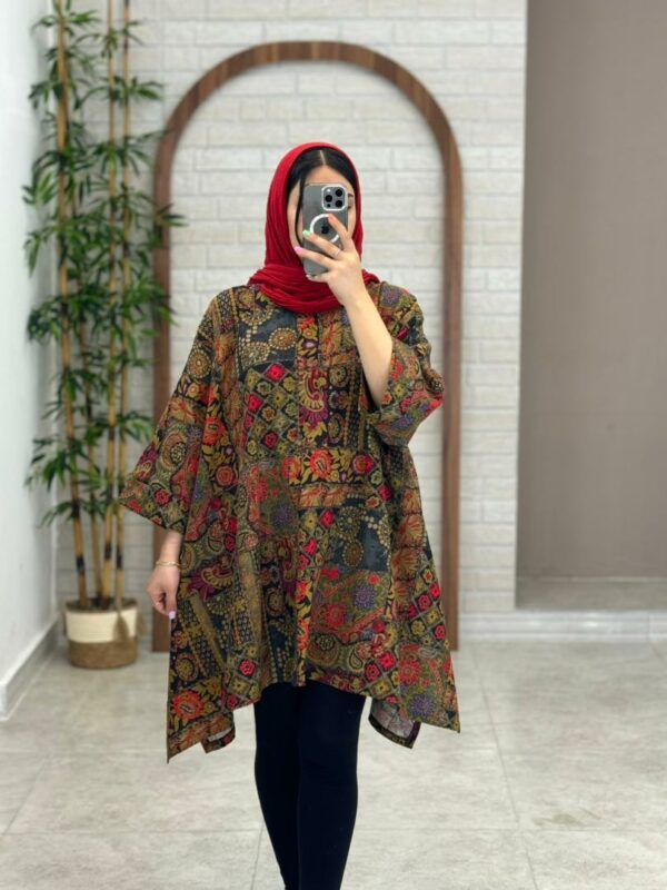 مانتو جلوبسته هنری چهل تیکه زیتونی