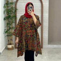 مانتو جلوبسته هنری چهل تیکه زیتونی