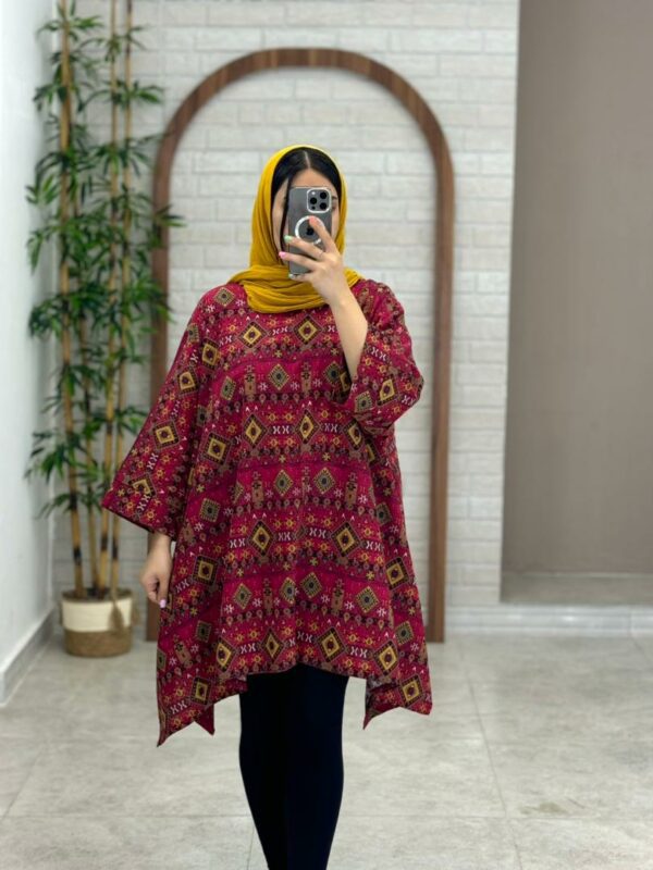 مانتو جلوبسته هنری سماقی طرح گلیم