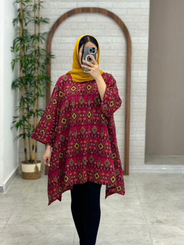 مانتو جلوبسته هنری سماقی طرح گلیم