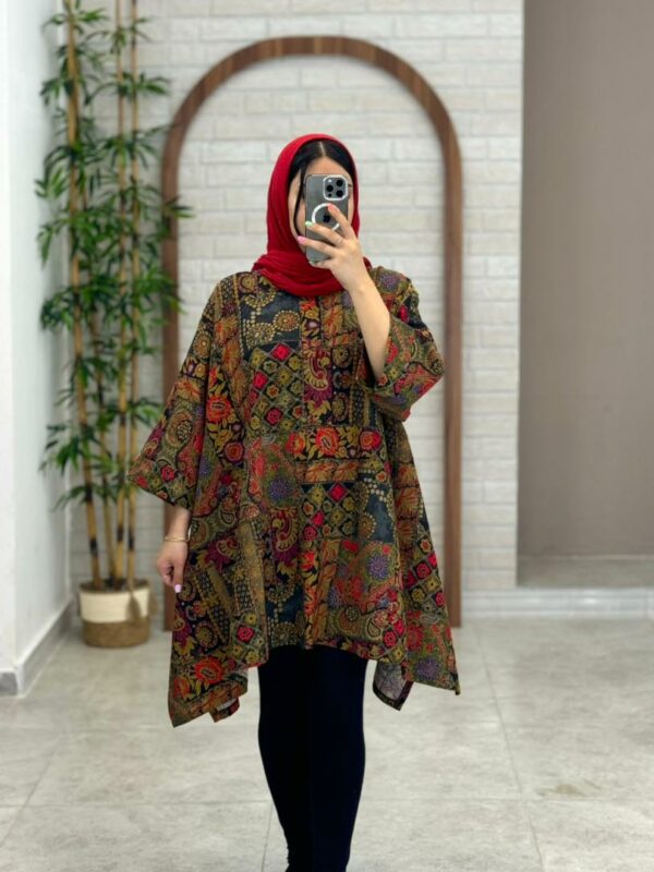 مانتو جلوبسته هنری چهل تیکه زیتونی