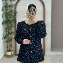 شومیز آبشاری گلدار مشکی
