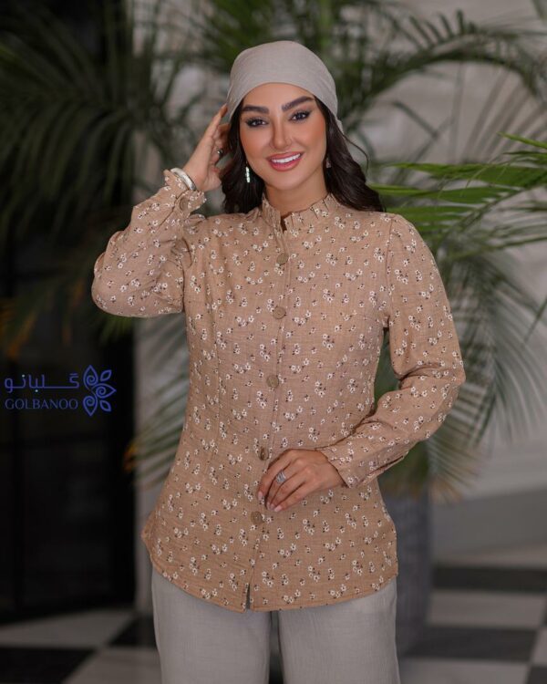 شومیز آبشاری گلدار نسکافه ای