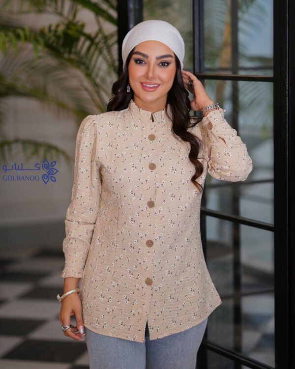 شومیز آبشاری گلدار کرم