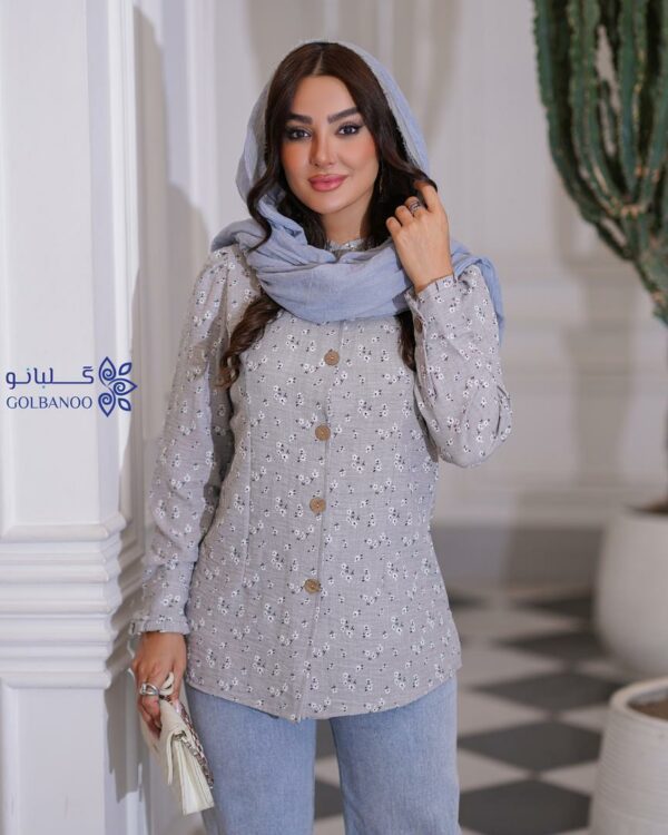 شومیز آبشاری گلدار طوسی