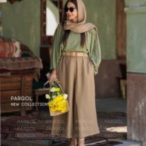 ست پانچ و شلوار آتوسا شکلاتی زیتونی