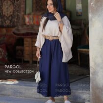 ست پانچ و شلوار آتوسا سورمه ای کرم روشن