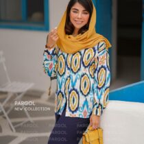 شومیز دلبر ایکات آبی خردلی