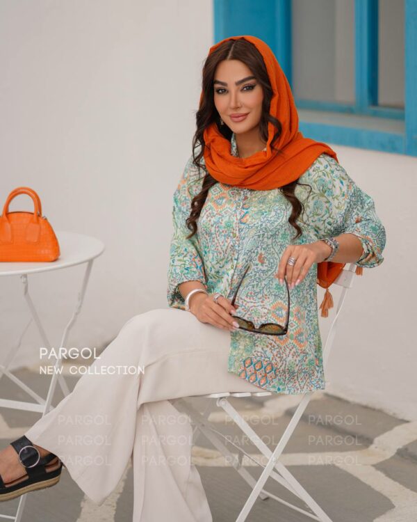 شومیز دلبر گلدار سبز آجری