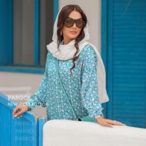 شومیز دلبر گلدار سفید فیروزه ای