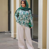 شومیز دلبر گلدار سبز خاکی