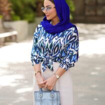شومیز دلبر ایکات سفید سورمه ای