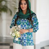 شومیز دلبر ایکات سبز سورمه ای