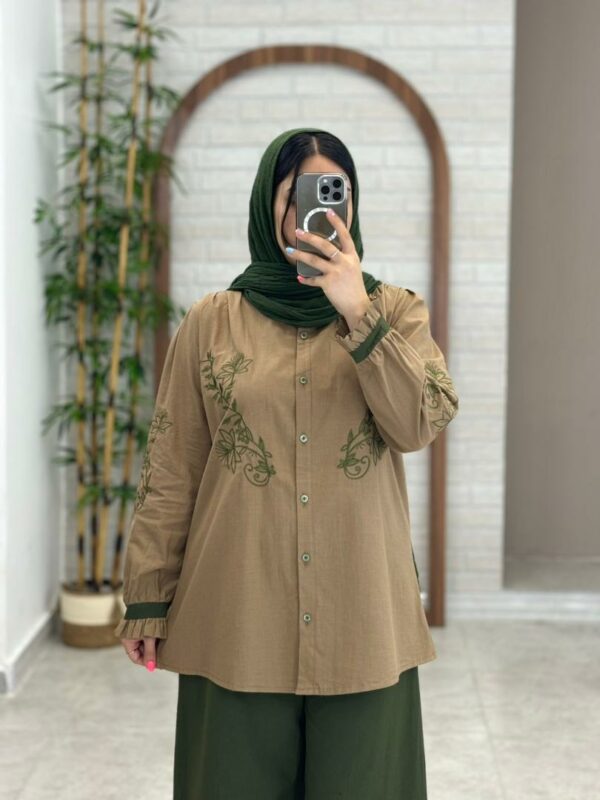 شومیز شلوار نسترن نسکافه ای یشمی