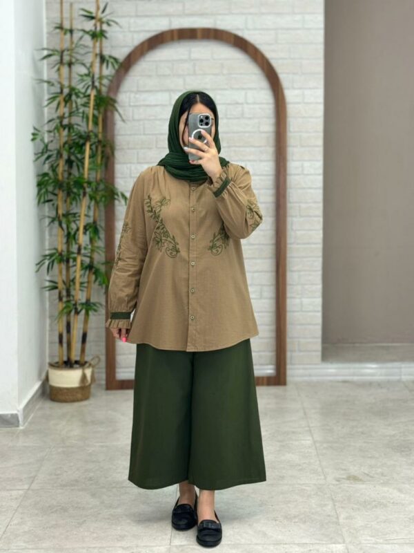 شومیز شلوار نسترن نسکافه ای یشمی