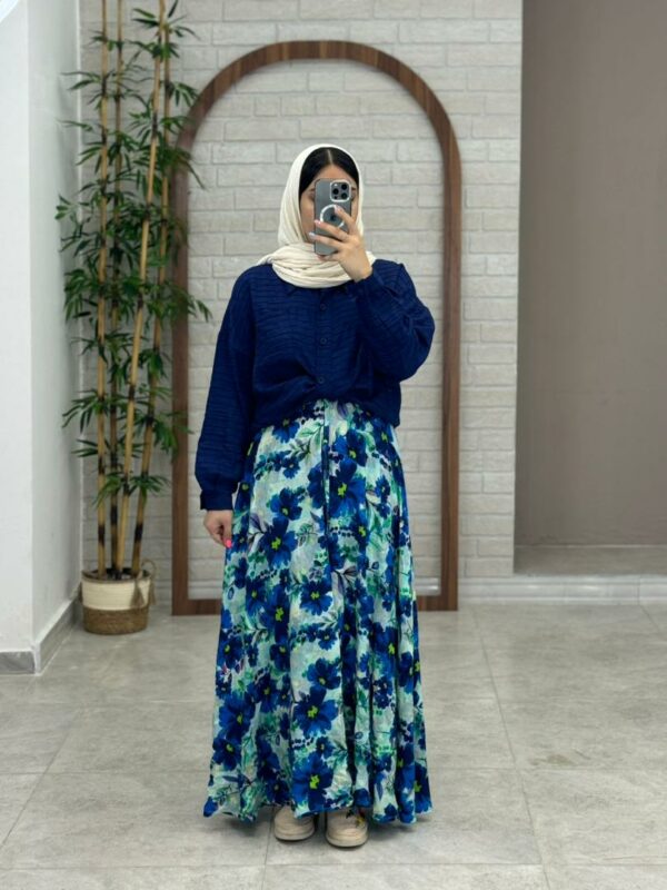 دامن شلواری گلدار آبی سورمه ای