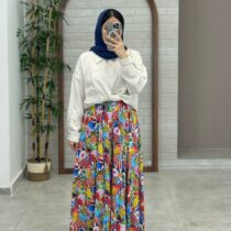 دامن شلواری گلدار رنگی نقطه ای