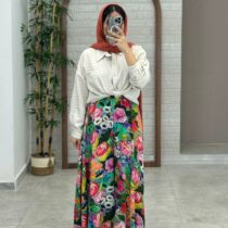دامن شلواری گلدار رنگی پروانه ای