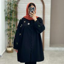 مانتو مشکی گل درشت سفید صورتی