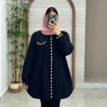 مانتو مشکی گل ریز صورتی