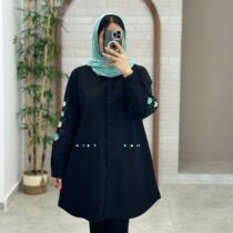 مانتو مشکی گل سفید آبی