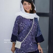 ست پانچ و شلوار شیدا سورمه ای طلاکوب حلقه ای
