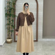 ست دو تیکه گندم کرم تیره کت قهوه ای