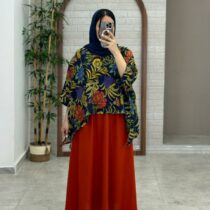 کراپ سایه سورمه ای گل درشت رنگی