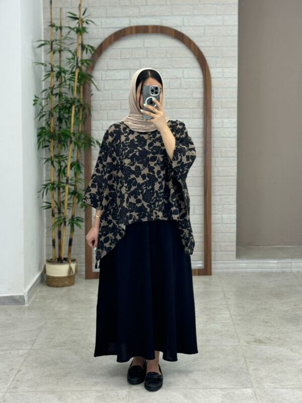 کراپ سایه گلدار مشکی قهوه ای
