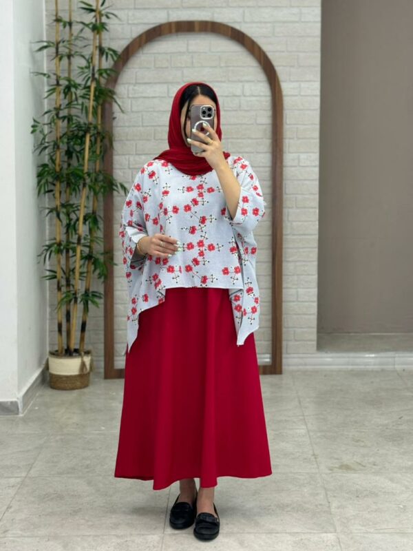 کراپ سایه طوسی آبی گل قرمز