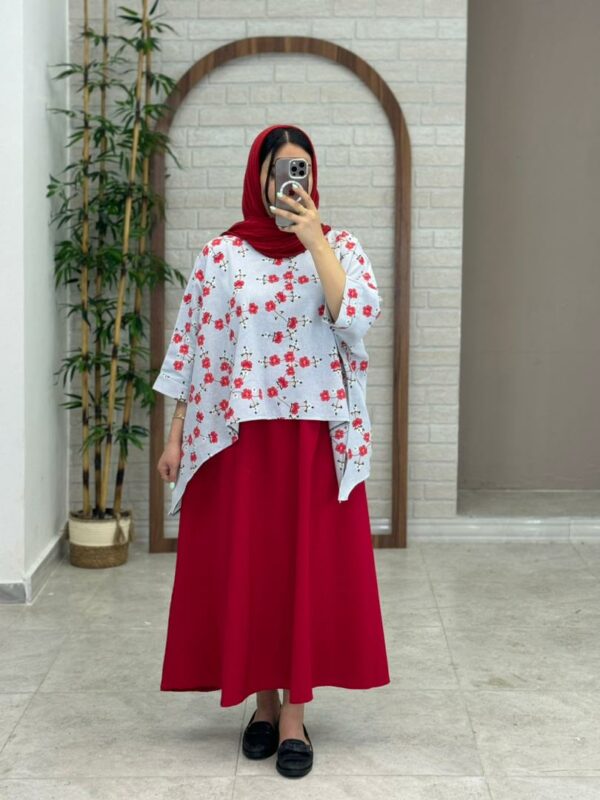 کراپ سایه طوسی آبی گل قرمز