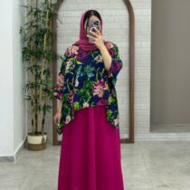 کراپ سایه سورمه ای گل درشت سرخابی