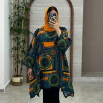 مانتو جلوبسته هنری آبی نارنجی سنتی