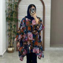 مانتو جلوبسته هنری صورتی رنگی طرح چاپی