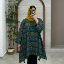 مانتو جلوبسته هنری آبی طرح گلیم