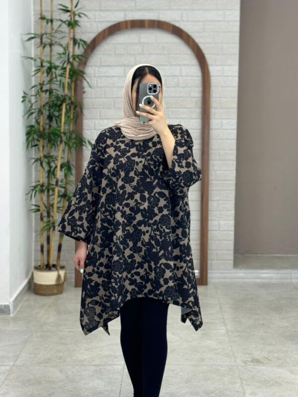 مانتو جلوبسته هنری گلدار مشکی قهوه ای
