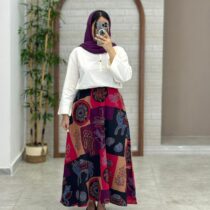 دامن سایه چهل تیکه قرمز سوزندوزی