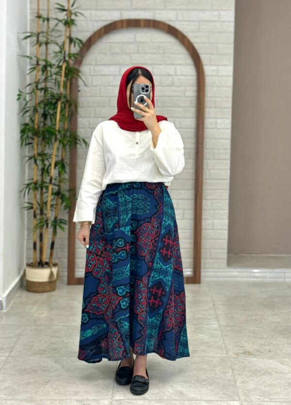 دامن سایه سورمه ای قرمز طرح کاشی