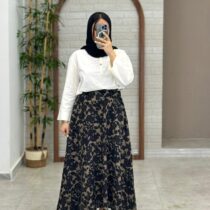 دامن سایه گلدار مشکی قهوه ای