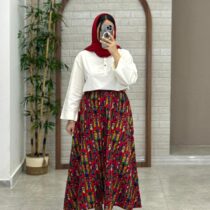 دامن سایه قرمز طرحدار رنگی