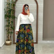 دامن سایه سورمه ای گل رنگی