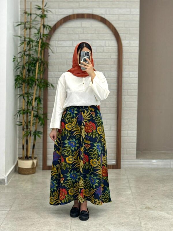 دامن سایه سورمه ای گل رنگی