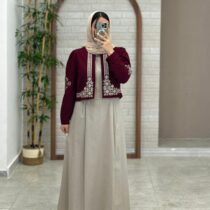 کت و سارافون نازلی خاکی زرشکی