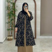 مانتو جیب در پیله گلدار مشکی قهوه ای