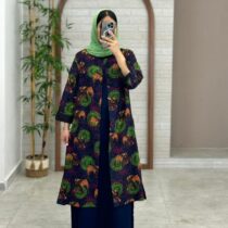 مانتو جیب در پیله سورمه ای طرح فیل
